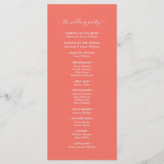 Modernes Minimalistisches Hochzeitsprogramm für Ko Programm (Rückseite)