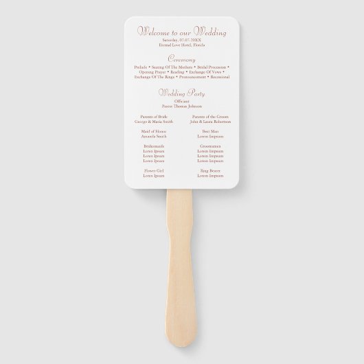 Modernes Minimalistisches Hochzeitsprogramm für Te Fächer (Rückseite)