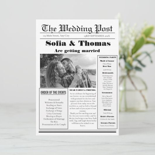 Modernes Minimalistisches Hochzeitsprogramm für Ze Einladung (Stehend Vorderseite)