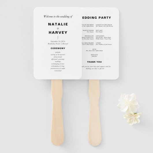 Modernes Minimalistisches Hochzeitsprogramm Handfa Fächer (Vorne und Hinten)