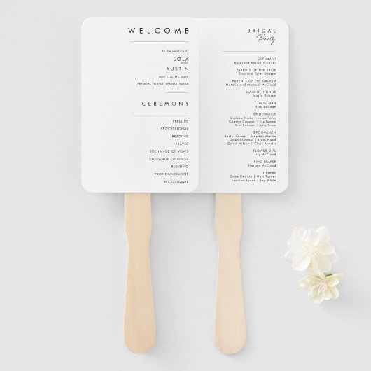 Modernes Minimalistisches Hochzeitsprogramm Handfa Fächer (Vorne und Hinten)