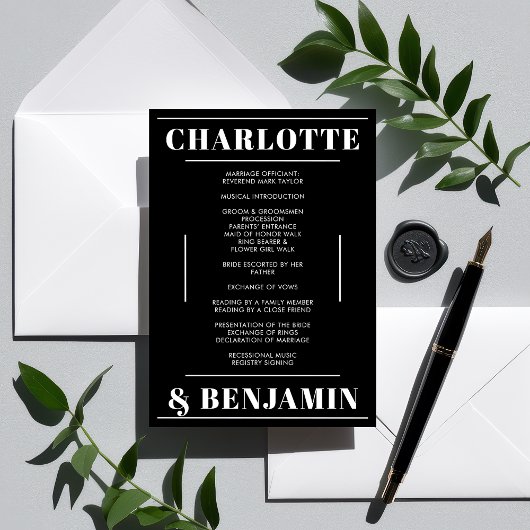 Modernes Minimalistisches Hochzeitsprogramm in Wei Einladung