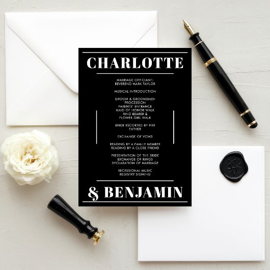 Modernes Minimalistisches Hochzeitsprogramm in Wei Einladung