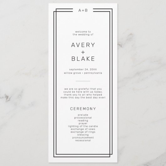 Modernes Minimalistisches Hochzeitsprogramm / JAHR Programm (Vorderseite)