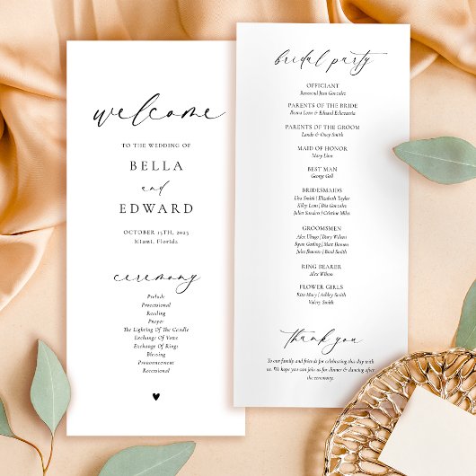 Modernes Minimalistisches Hochzeitsprogramm Menükarte