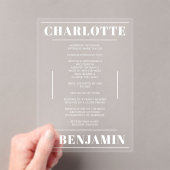 Modernes Minimalistisches Hochzeitsprogramm mit fe Acryleinladungen (Insitu (Handheld))