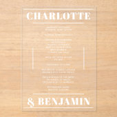 Modernes Minimalistisches Hochzeitsprogramm mit fe Acryleinladungen (Vorderseite)