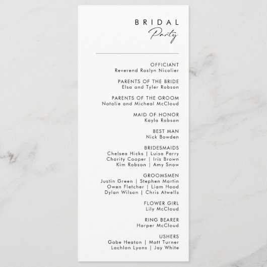 Modernes Minimalistisches Hochzeitsprogramm Programm (Rückseite)