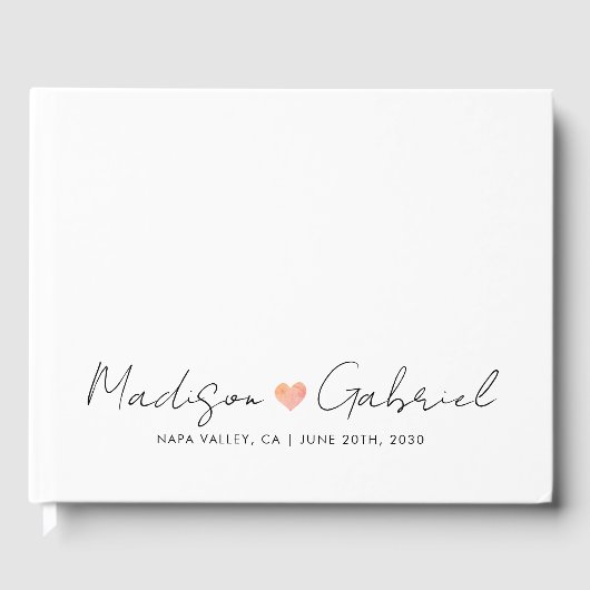 Modernes Minimalistisches Hochzeitsskriptherz Gästebuch (Vorderseite)