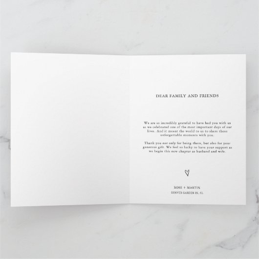 Modernes Minimalistisches Hochzeitsstipendium - Fo Dankeskarte (Innenseite)