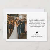 Modernes Minimalistisches Hochzeitsstipendium - Fo Dankeskarte (Rückseite)