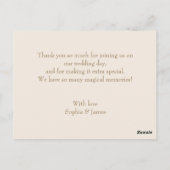 Modernes Minimalistisches Hochzeitsszenario Foto V Postkarte (Rückseite)