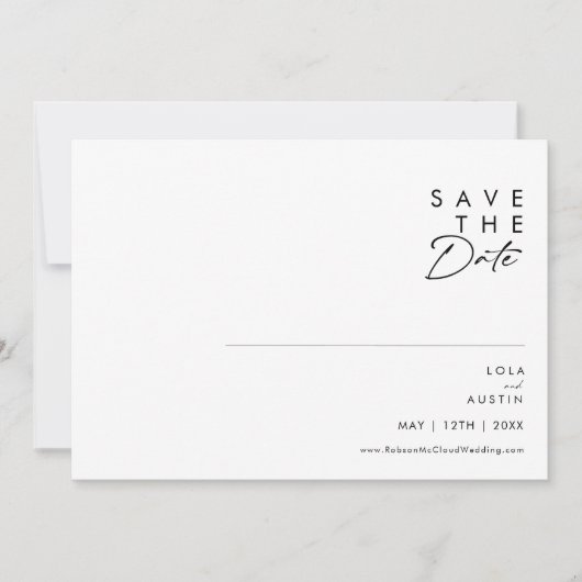 Modernes Minimalistisches Horizontal Save the Date (Vorderseite)