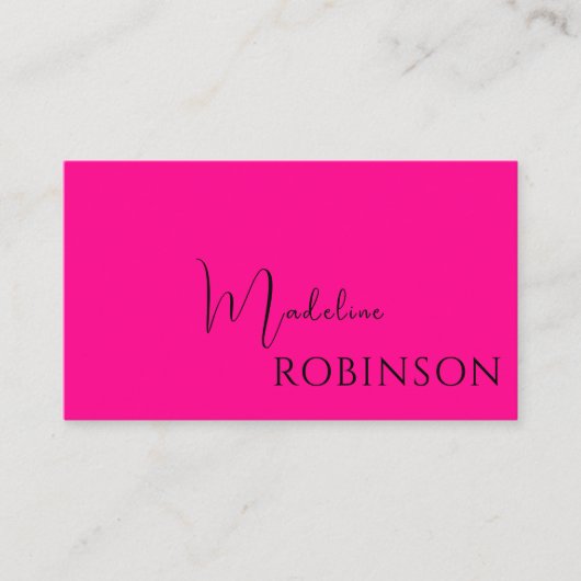 Modernes Minimalistisches Hot Pink-Script Visitenkarte (Vorderseite)