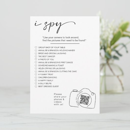 Modernes Minimalistisches I spy Hochzeitsspiel Sha Programm (Stehend Vorderseite)
