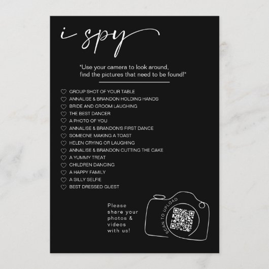 Modernes Minimalistisches I spy Hochzeitsspiel Sha Programm (Vorderseite)
