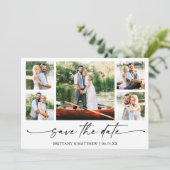 Modernes Minimalistisches Ink Script 5 Foto Save The Date (Stehend Vorderseite)