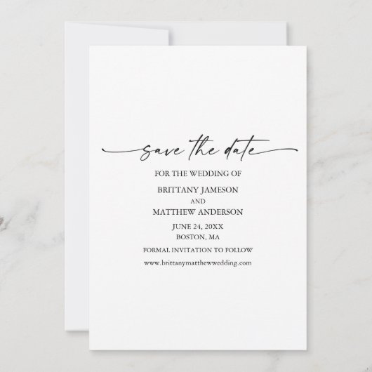 Modernes Minimalistisches Ink Script Couple 2 Foto Save The Date (Rückseite)