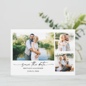 Modernes Minimalistisches Ink Script Couple 3 Foto Save The Date (Stehend Vorderseite)