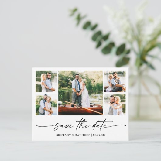 Modernes Minimalistisches Ink-Script Save the Date Postkarte (Stehend Vorderseite)
