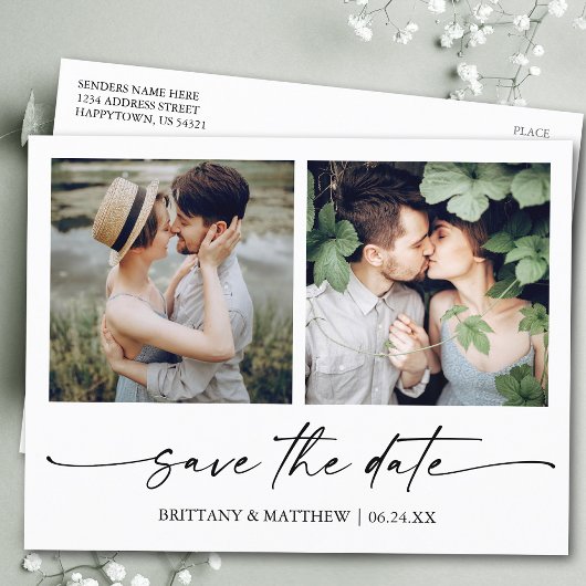 Modernes Minimalistisches Ink-Script Save the Date Postkarte