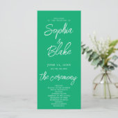 Modernes Minimalistisches Jade Green Wedding Progr (Stehend Vorderseite)