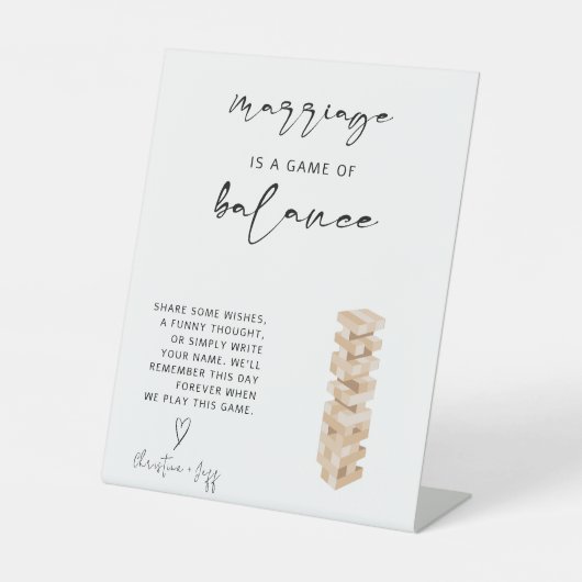 Modernes Minimalistisches Jenga Gästebuch Wedding Sockelschild (Vorderseite)