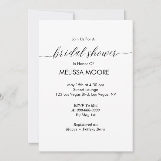 Modernes Minimalistisches Kalligrafie-Brautparty Einladung (Vorderseite)