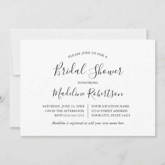 Modernes Minimalistisches Kalligrafie-Brautparty Einladung (Vorderseite)