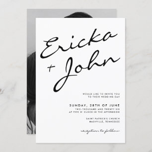 Modernes Minimalistisches Kalligrafie-Foto Einladung
