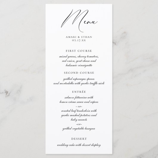 Modernes Minimalistisches Kalligrafie-Menü Menükarte (Vorderseite)