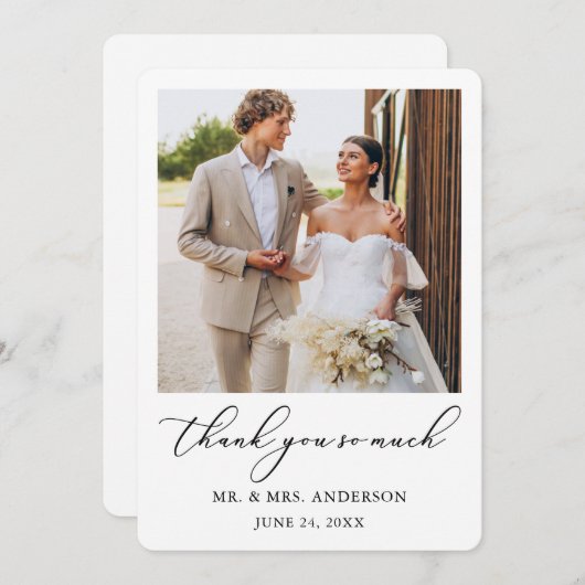 Modernes Minimalistisches kalligrafisches Hochzeit Dankeskarte (Vorne/Hinten)