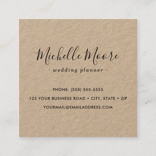 Modernes, minimalistisches Kraftpapier mit benutze Quadratische Visitenkarte (Rückseite)