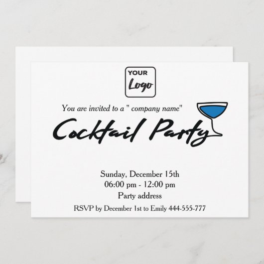 Modernes, minimalistisches Logo-Cocktail Party Einladung (Vorne/Hinten)