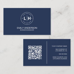 Modernes Minimalistisches Logo QR Navy Blue Visitenkarte