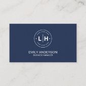 Modernes Minimalistisches Logo QR Navy Blue Visitenkarte (Vorderseite)