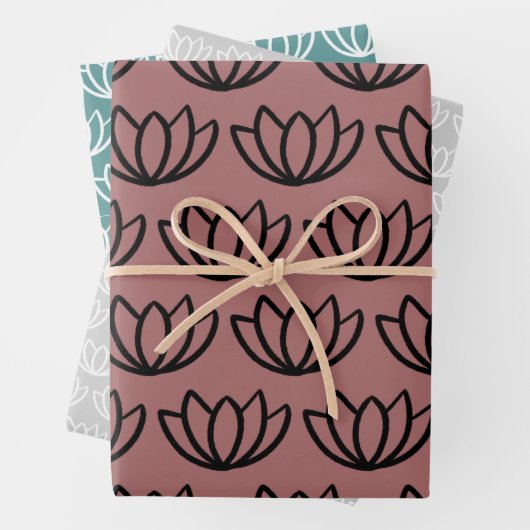 Modernes Minimalistisches Lotus Blume Muster Geschenkpapier Set (Beispiel)