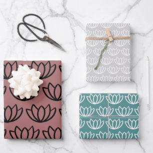 Modernes Minimalistisches Lotus Blume Muster Geschenkpapier Set