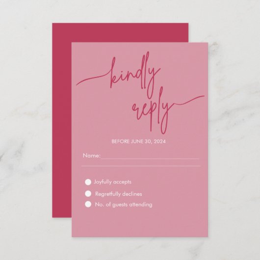 Modernes Minimalistisches Magenta Pink Wedding RSV Begleitkarte (Vorne/Hinten)