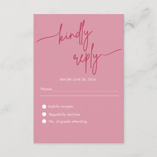 Modernes Minimalistisches Magenta Pink Wedding RSV Begleitkarte (Vorderseite)