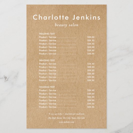 Modernes Minimalistisches Menü des Kraft Salons (Vorne)