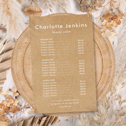 Modernes Minimalistisches Menü des Kraft Salons