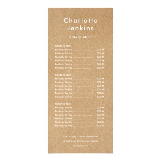 Modernes Minimalistisches Menü des Kraft Salons (Vorne)