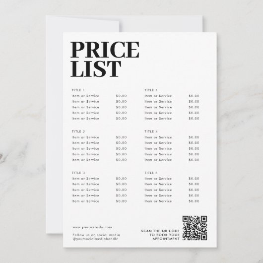 Modernes Minimalistisches Menü mit QR-Code für Sch (Vorderseite)