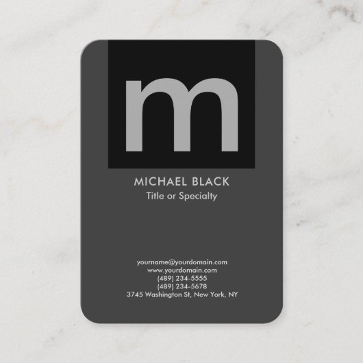 Modernes, minimalistisches mit Monogramm Grauschwa Visitenkarte (Vorderseite)