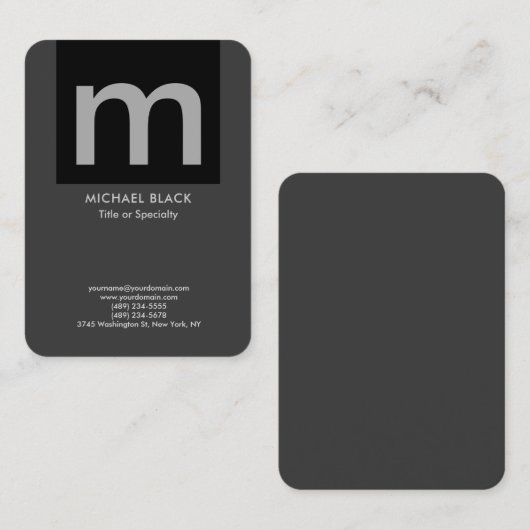 Modernes, minimalistisches mit Monogramm Grauschwa Visitenkarte (Vorne/Hinten)