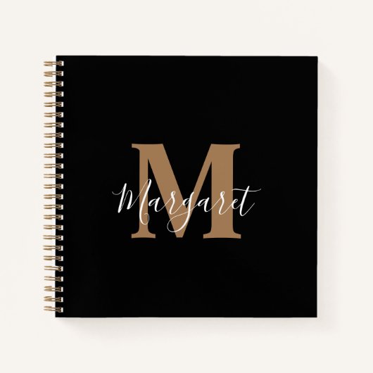Modernes Minimalistisches Mit Monogramm Schwarz Notizblock (Vorderseite)