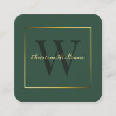 Modernes Minimalistisches Monogram Green Gold Eleg Quadratische Visitenkarte (Vorderseite)