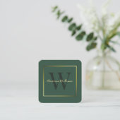 Modernes Minimalistisches Monogram Green Gold Eleg Quadratische Visitenkarte (Stehend Vorderseite)
