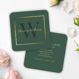 Modernes Minimalistisches Monogram Green Gold Eleg Quadratische Visitenkarte